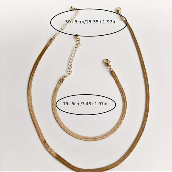 Necklace + Bracelet Minimalist Style Jewelry Set Trendy Snake Chain Design - Picture 3 of 6